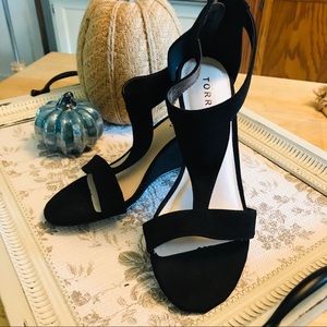 Torrid Black Suede Wedge Sandals Zipper Back